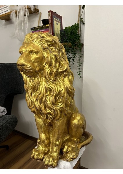 Dekoratif 53CM Büyük Boy Gold Aslan Heykeli Biblo Bahçe Süsü fırsatları