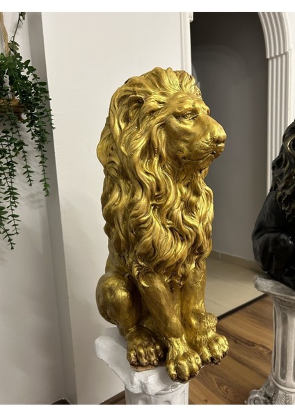 Dekoratif 53CM Büyük Boy Gold Aslan Heykeli Biblo Bahçe Süsü indirimleri