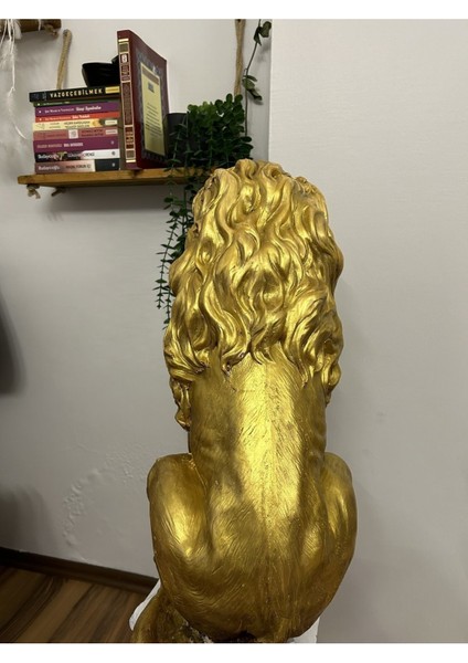 Dekoratif 53CM Büyük Boy Gold Aslan Heykeli Biblo Bahçe Süsü