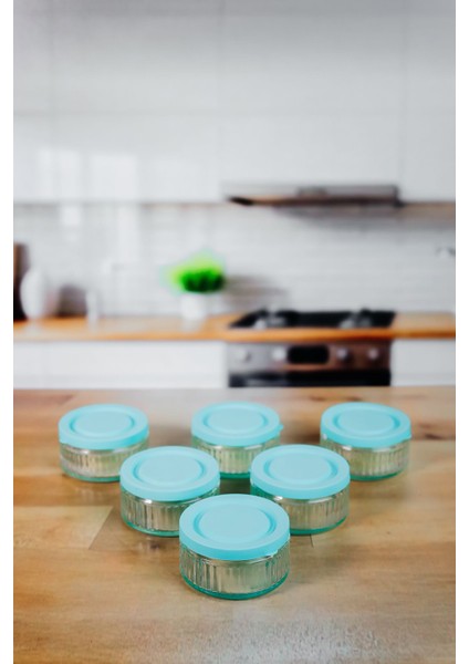 6'lı Hava Geçirmez Cam Kahvaltılık Seti - 140 cc | Turkuaz Kapaklı, Sızdırmaz Saklama Kabı modelleri