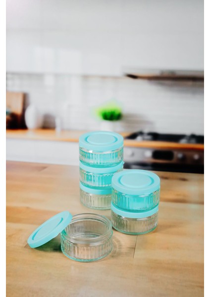 6'lı Hava Geçirmez Cam Kahvaltılık Seti - 140 cc | Turkuaz Kapaklı, Sızdırmaz Saklama Kabı indirimleri