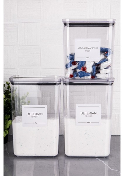 3'lü Şeffaf Saklama Kutusu Seti, Renkli ve Beyaz, Akrilik, 2-3L, Etiketli, Organize edici