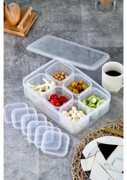 7 Parça Şeffaf Piknik ve Kahvaltı Saklama Kabı Seti, Turuncu Renkli, Plastik