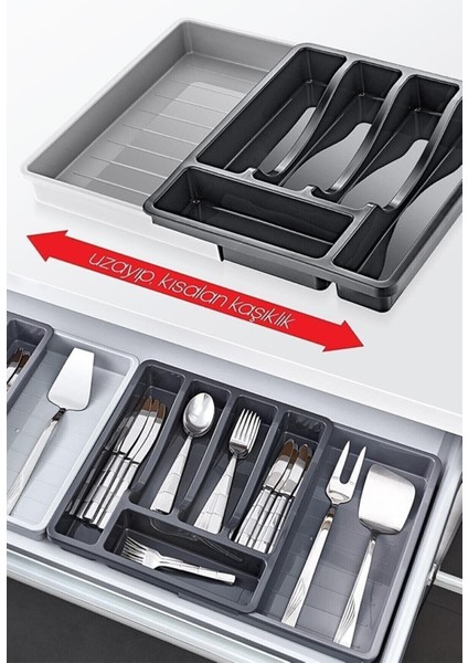 Ayarlanabilir kayar kızaklı çekmece içi organizer, antrasit renk, 35x45 cm fiyatları