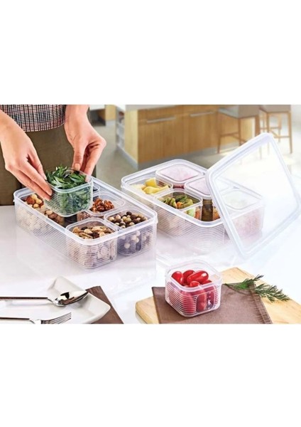 7 Parça Şeffaf Piknik ve Kahvaltı Saklama Kabı Seti, Turuncu Renkli, Plastik indirimleri