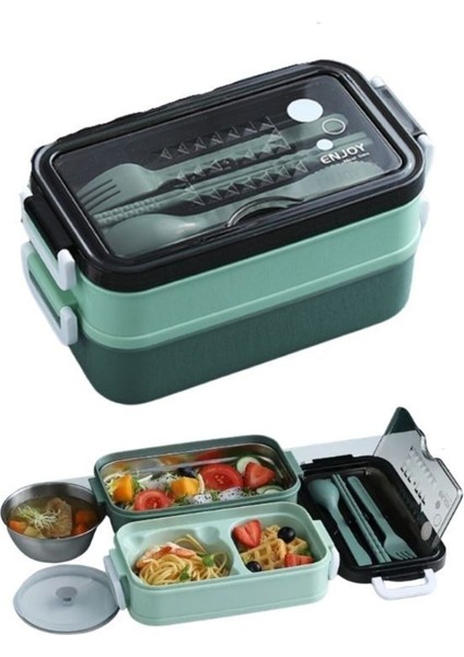 Çok Katlı Paslanmaz Çelik Yemek Kutusu 1400 ml, Yeşil, 4 Parça, Sağlıklı ve Dayanıklı fiyatları