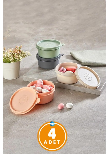 Renkli 4’lü Yuvarlak Mini Saklama Kabı, Sızdırmaz, Çok Amaçlı, Plastik, 0-249 ml