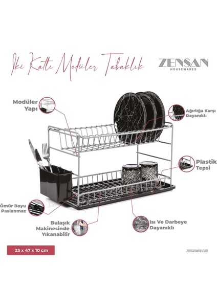 Gri Paslanmaz Metal İki Katlı Modüler Tabaklık, 50 cm, 35x45 ölçü, dayanıklı ve şık tasarım