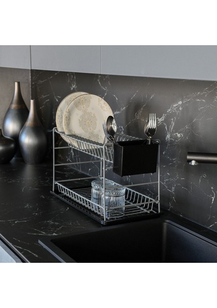 Gri Paslanmaz Metal İki Katlı Modüler Tabaklık, 50 cm, 35x45 ölçü, dayanıklı ve şık tasarım fiyatları