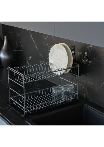 Gri Paslanmaz Metal İki Katlı Modüler Tabaklık, 50 cm, 35x45 ölçü, dayanıklı ve şık tasarım fırsatları