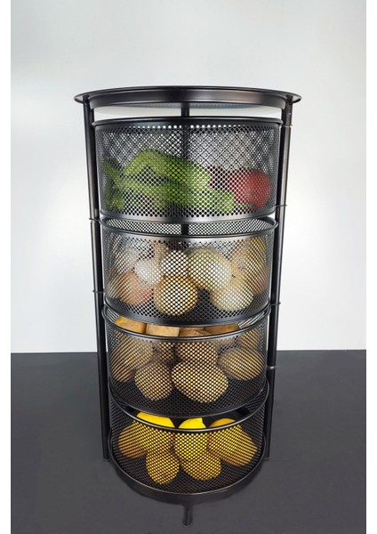 4 Katlı Metal Sepet, Çok Amaçlı, Siyah, Dayanıklı ve Şık Tasarım