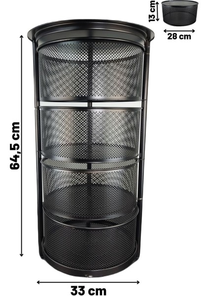 4 Katlı Metal Sepet, Çok Amaçlı, Siyah, Dayanıklı ve Şık Tasarım