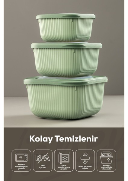 12'li Yeşil Kapaklı Saklama Kabı Seti, Mikrodalga ve Dondurucu Uyumlu