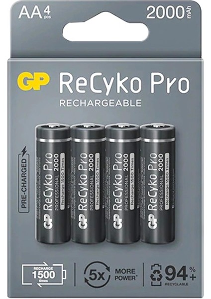 Gp Recyko Pro Aa 2000 Mah Şarjlı 4lü Pil GP210AAHCB-2EB4 (GPRHC212B309)