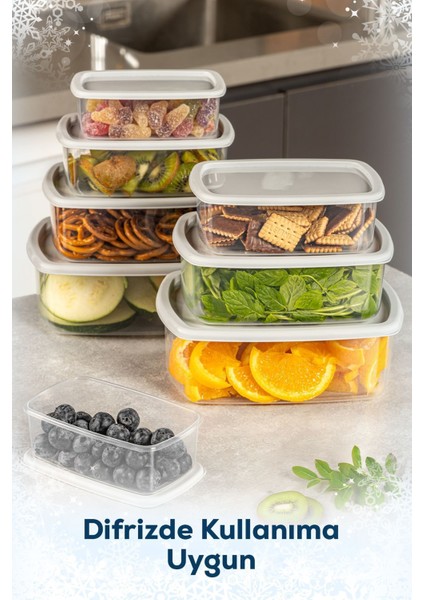 8'li hava geçirmez saklama kabı seti, gri, çeşitli boyutlarda, dayanıklı plastik fırsatları