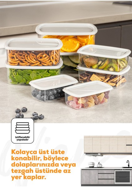 8'li hava geçirmez saklama kabı seti, gri, çeşitli boyutlarda, dayanıklı plastik