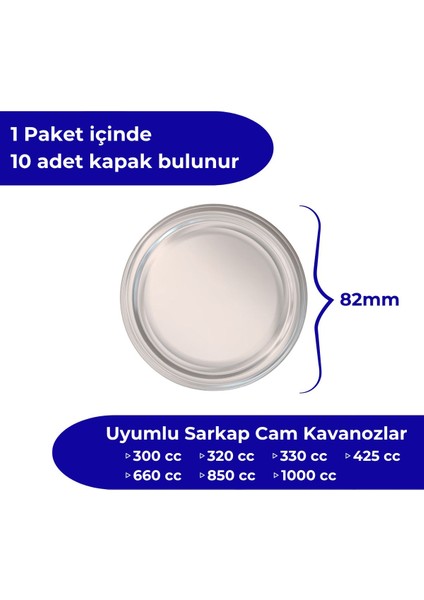 10 Adet 82mm Metal Kapağı, Parça Sayısı: 7-12, Hacim: 1L, Hijyenik Paketli