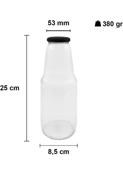 Şeffaf 1000 ml cam meşrubat şişesi, metal kapaklı, temiz ve dayanıklı tasarım