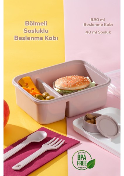 Pembe bölmeli taşınabilir beslenme kabı, kaşık ve çatal içerir, hafif ve kullanışlı fiyatları