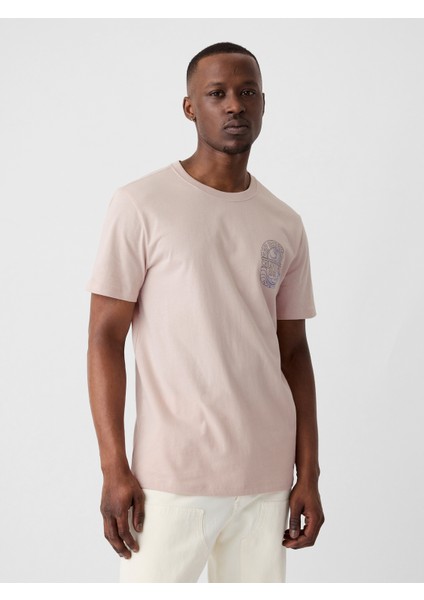 Erkek Pembe Gap Logo Grafikli T-Shirt