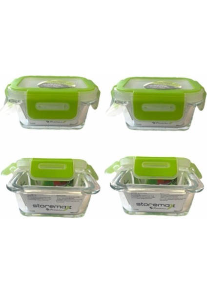 4'lü Kilitli Mama Saklama Kabı, 135 cc, Yeşil, Güvenli ve Pratik Cam Malzeme