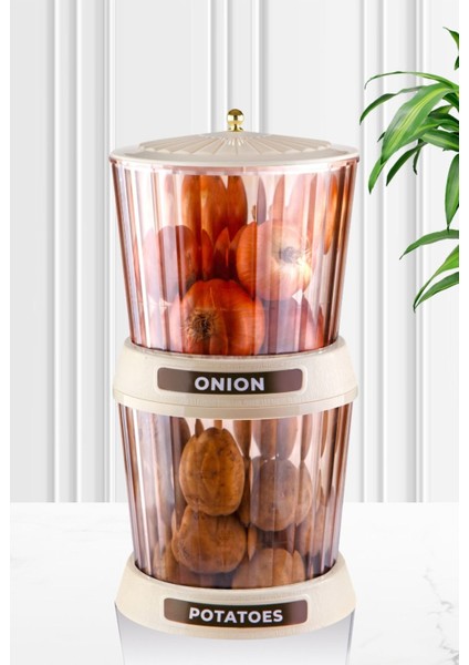 İkili Oval Kapaklı Saklama Kabı, 10 lt, Mavi, Plastik, Büyük Boy, Soğan ve Patates için