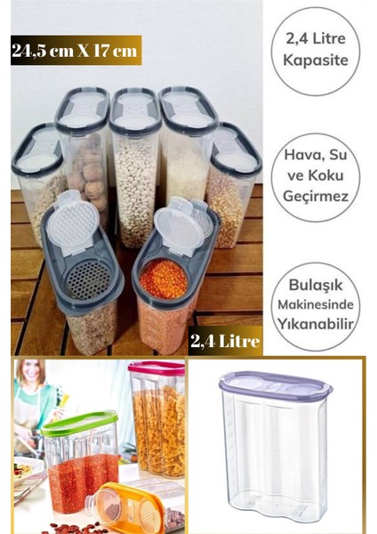 2,4 Litre Hava ve Su Geçirmez Çift Kapaklı Yıkanabilir Gıda Saklama Kabı