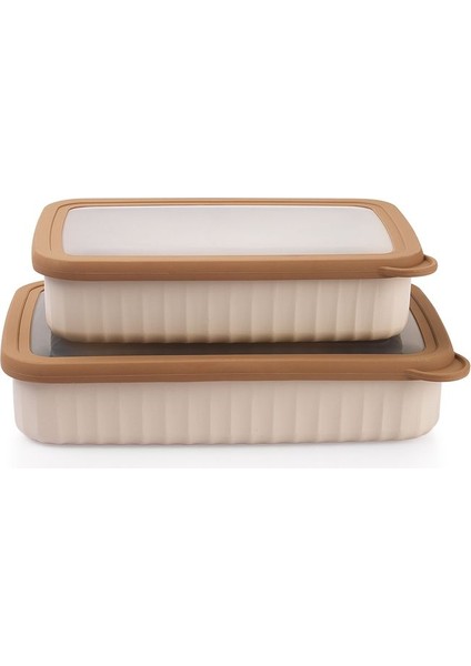 2'li Dikdörtgen Saklama Kabı, Krem, Pratik ve Şık, 1-1,99 L, Plastik, 4 Parça fiyatları