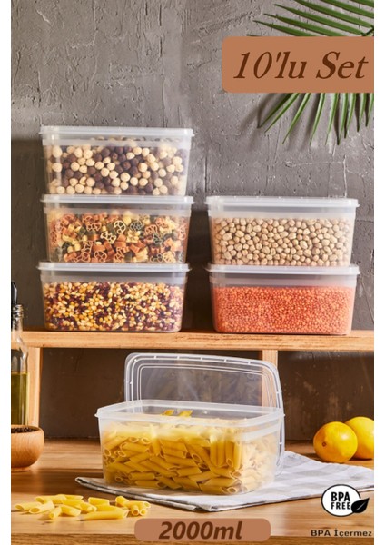 10'lu 2L şeffaf derin dondurucu saklama kabı, dayanıklı ve pratik kullanım