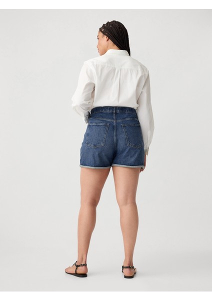 Kadın Mavi Vintage Midi Denim Şort fırsatları
