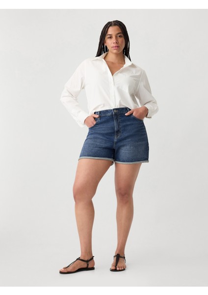 Kadın Mavi Vintage Midi Denim Şort indirimleri