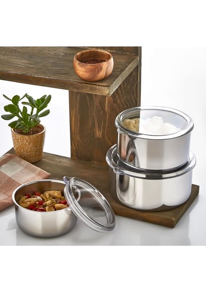 Paslanmaz Çelik Saklama Kabı Seti, Vakumlu Kapak, 6 Parça, 16-20 cm, Şık ve Dayanıklı