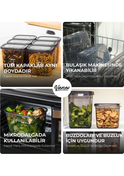 Beyaz serigrafili 10'lu dikdörtgen saklama kabı seti, 5x(1500-1150 ml), antrasit, plastik