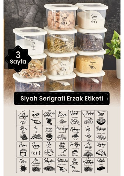 3'lü Siyah Serigrafi Etiket Seti, Pratik ve Şık Tasarım, Plastik Malzeme