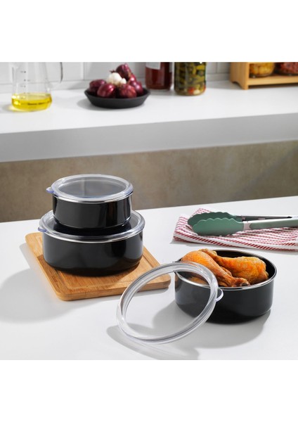 3'lü 6'lı siyah saklama kabı seti, pratik ve şık mutfak çözümü