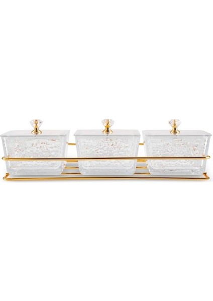 Şık 3'lü sunumluk seti, altın renk, 30x10 cm, pratik ve dekoratif kullanım sağlar