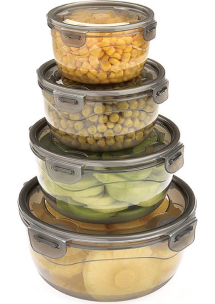 Füme Renkli 4'lü Kapaklı Saklama Kabı Seti, Güçlü ve Şık Tasarım