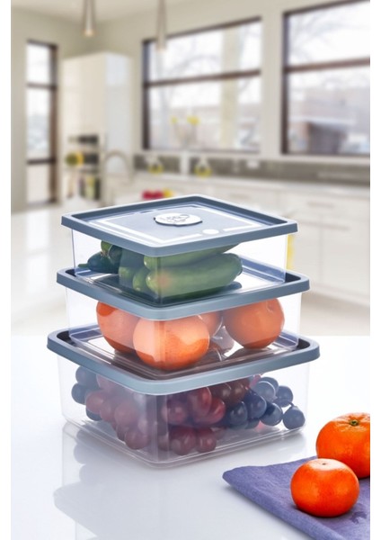 3'lü Çok Amaçlı Saklama Kabı Seti, Gri Beyaz, Şık ve Dayanıklı Plastik Tasarım