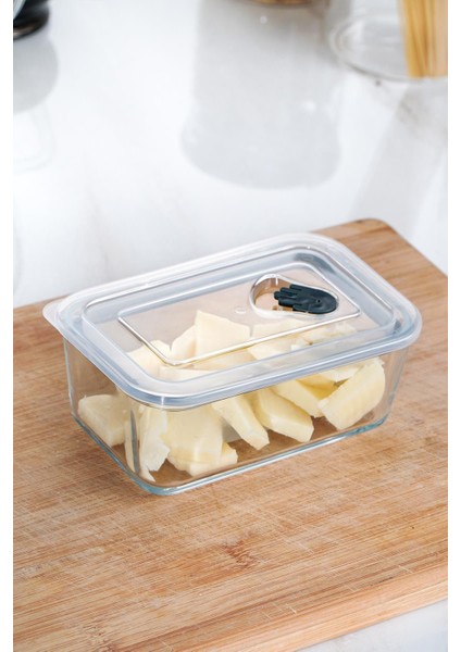 Dikdörtgen vakumlu cam saklama kabı, 0,45 L, 2 parça, kahverengi, şık ve kullanışlı