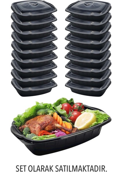 Siyah plastik sıcak yemek kabı seti, 50 adet, 500 ml, kullanışlı ve dayanıklı
