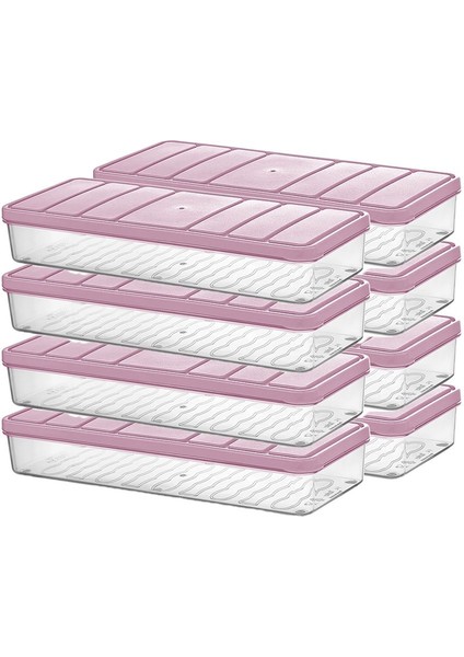 Mor saklama kabı seti, 8'li, plastik, pratik ve şık kullanım sağlar.