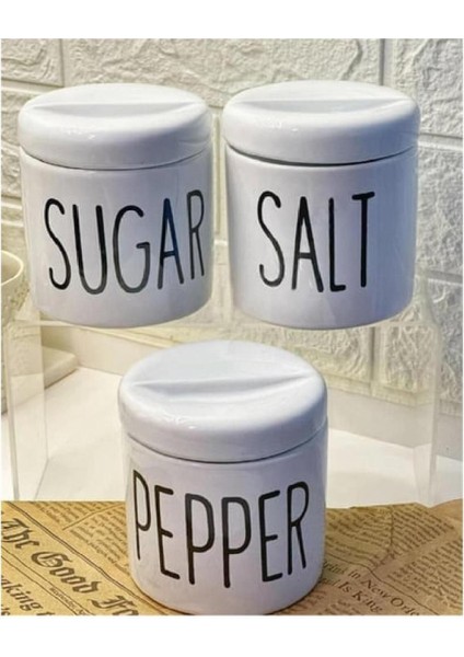 3'lü Beyaz Seramik Kavanoz Seti, 800 ml, Vakumlu Kapak, Tuz, Şeker, Biber fiyatları