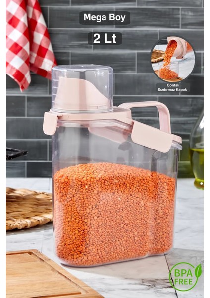 Pembe Çok Amaçlı 1.8L Kapaklı Sıvı Toz Deterjan Saklama Kabı