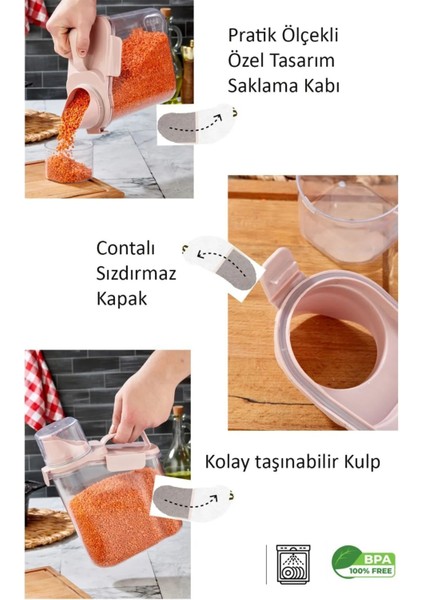 Pembe Çok Amaçlı 1.8L Kapaklı Sıvı Toz Deterjan Saklama Kabı