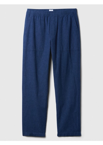 Erkek Koyu Mavi Keten Karışımlı Straight Utiliyt Easy Pantolon