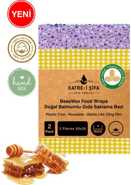 Çift Renkli Balmumu Doğal Gıda Saklama Bezi Seti, 2'li, 500-999 ml, Kumaş