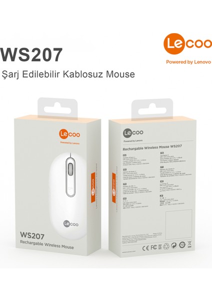 Lenovo WS207 Şarj Edilebilir Kablosuz 1600DPI 4 Tuşlu Sessiz Kompakt Optik Mouse