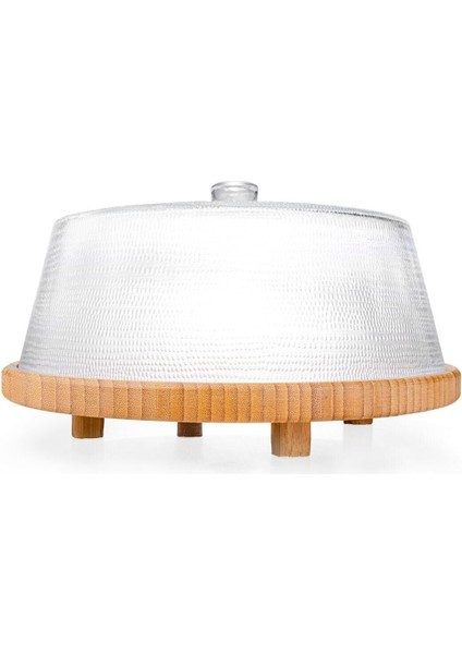 Bambu Kek Fanusu, Cam Kapak, 30 cm, Şık ve Kullanışlı Mutfak Gereci, 2 Parça fiyatları