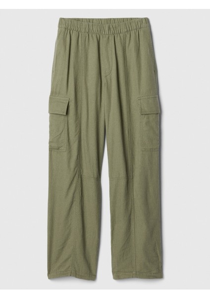 Kadın Haki Keten Karışımlı Paraşüt Kargo Pantolon modelleri