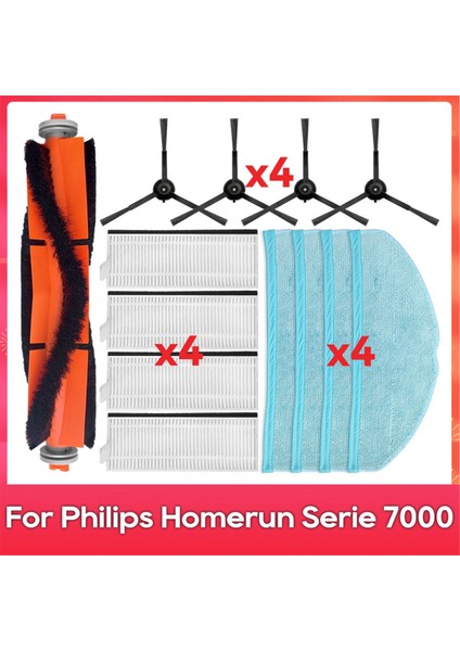 Philips Homerun Serie 7000, XU7100/01, XU7100/02 Parça Aksesuar Filtre Ana Yan Fırça Mop Robot Süpürge Seti (Yurt Dışından)